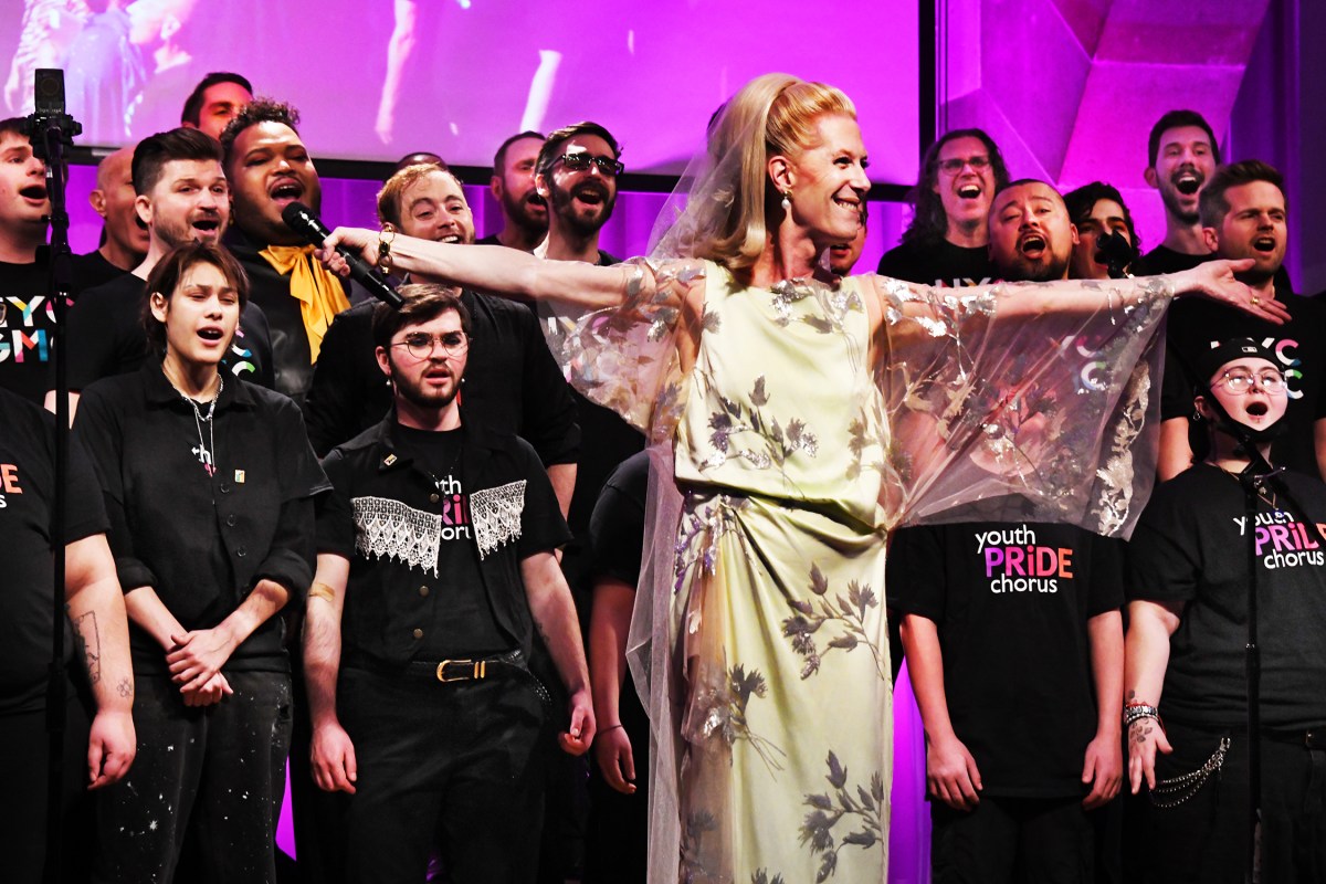 Justin Vivian Bond performing with the New York City Gay Men's Chorus and the Youth Pride Chorus for the “Origins of Love: Celebrating Trans Day of Visibility” concert at Cooper Union