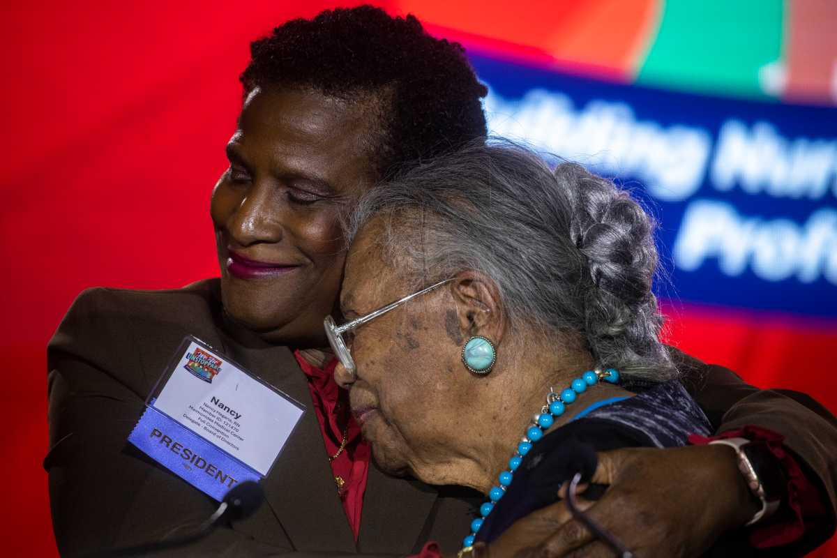 'We fight for better workplaces': Health care professionals use National Nurses Week to advocate better work conditions 2 NYSNA President Nancy Hagans with Virginia Allen, one of the last living ‘Black Angels,' a group of 300 Black nurses who treated tuberculosis patients when others wouldn't between the 1920s and 1960s.