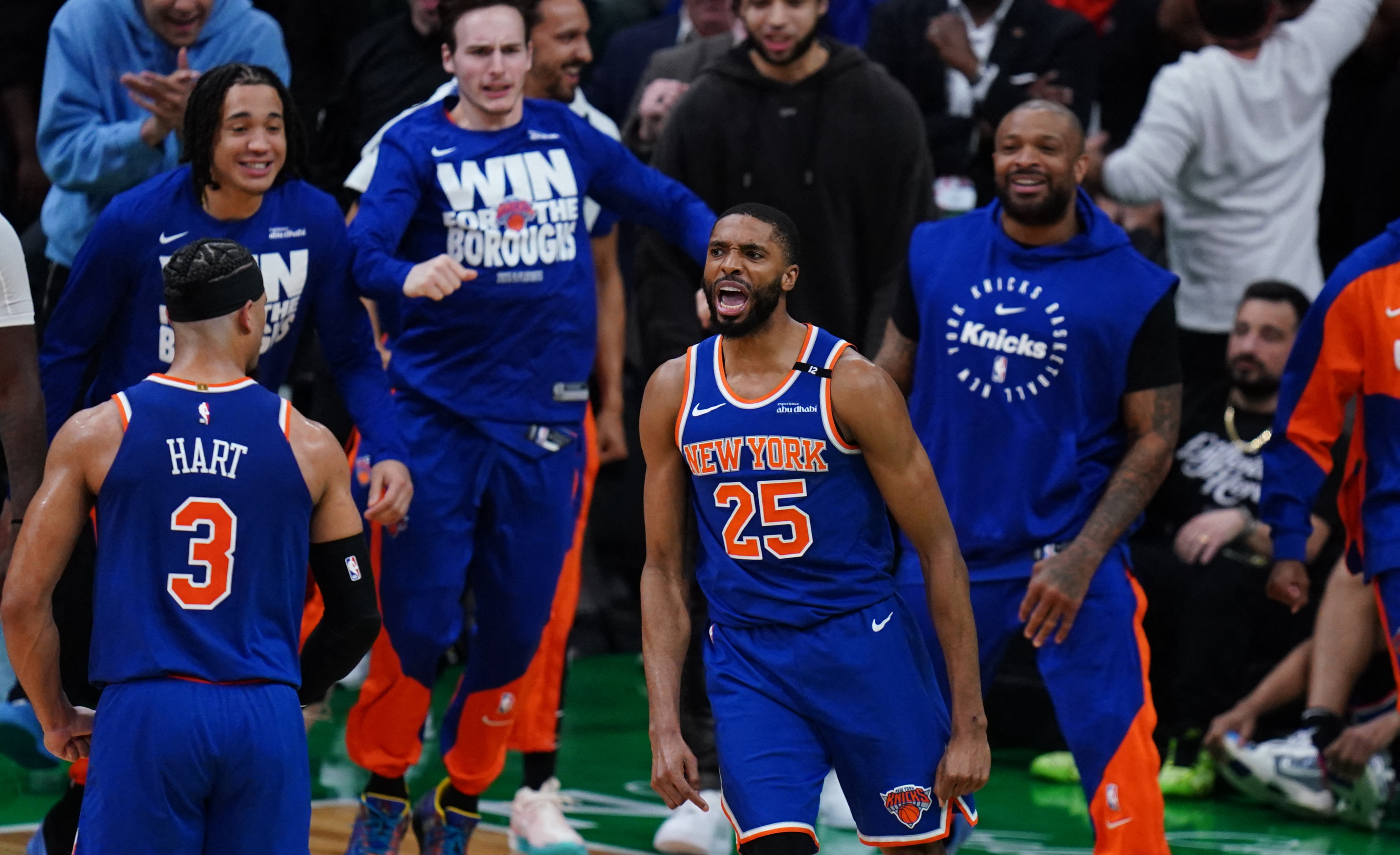 5 questions surrounding Knicks this summer after Tom Thibodeau firing 5 Mikal Bridges Knicks celebrate Game 1 Celtics