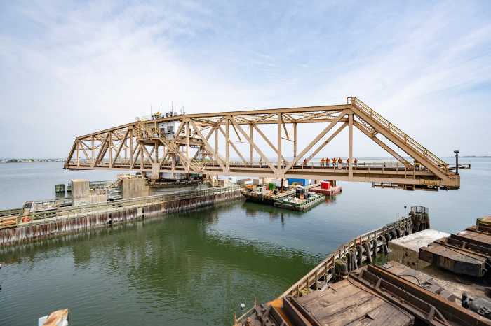 swing bridge above Jamaica bay along the A train line in Queens
