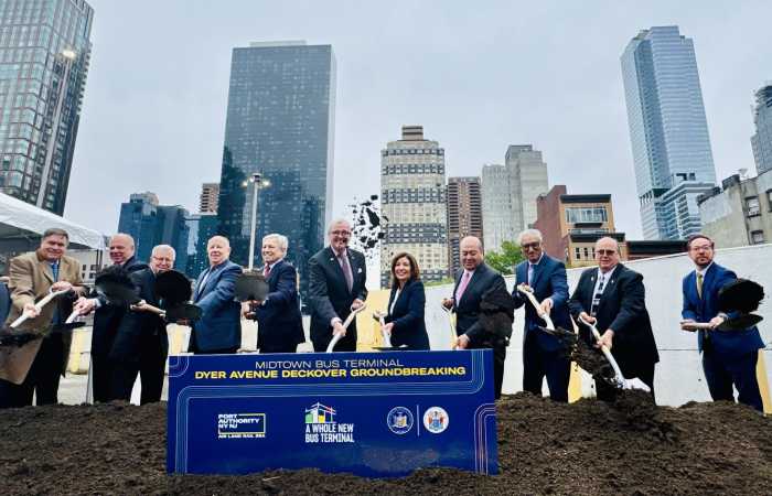 people with shovels at Midrown Bus Terminal groundbreaking