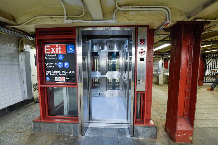 a subway elevator in Penn Station in NYC