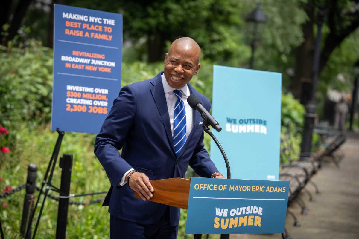 Mayor Eric Adams speaks about e-bike program