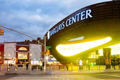 The exterior of Barclays Center in Brooklyn: A woman is suing the arena and affiliated companies, claiming she was seriously injured during a panic-induced crowd surge in May 2022.