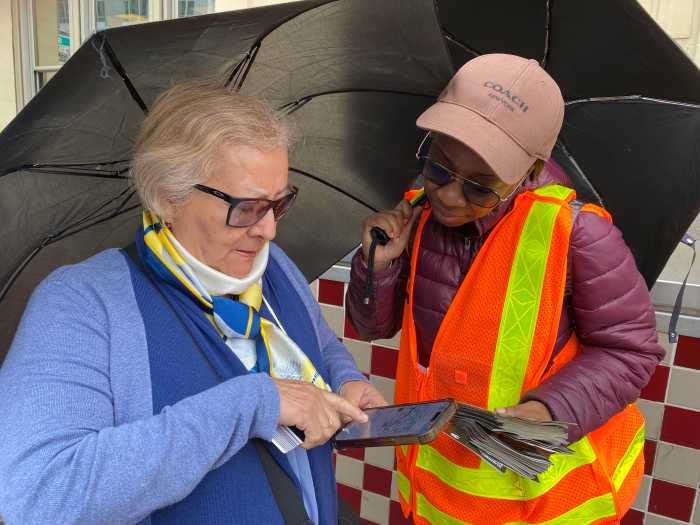 two women holding umbrellas in Queens