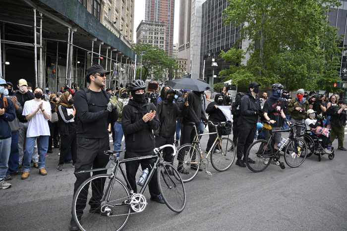 Protesters wearing