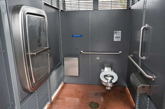 Million dollar potties: Five new modular restrooms open in NYC parks topped $1 million each to install 2 Inside the Irving Square restroom in Brooklyn. The stainless-steel bathroom includes a toilet, hand sanitizer, baby changing station, and slatted openings for ventilation and safety.