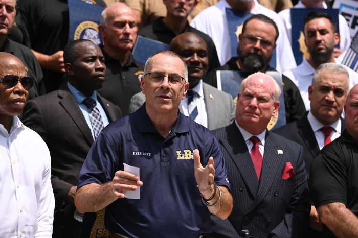 NYC Mayor's Race | Law enforcement unions back Eric Adams for re-election, unfazed by corruption allegations 2 Louis Turco, president of the Lieutenants Benevolent Association, speaks during a rally endorsing Mayor Eric Adams for a second term
