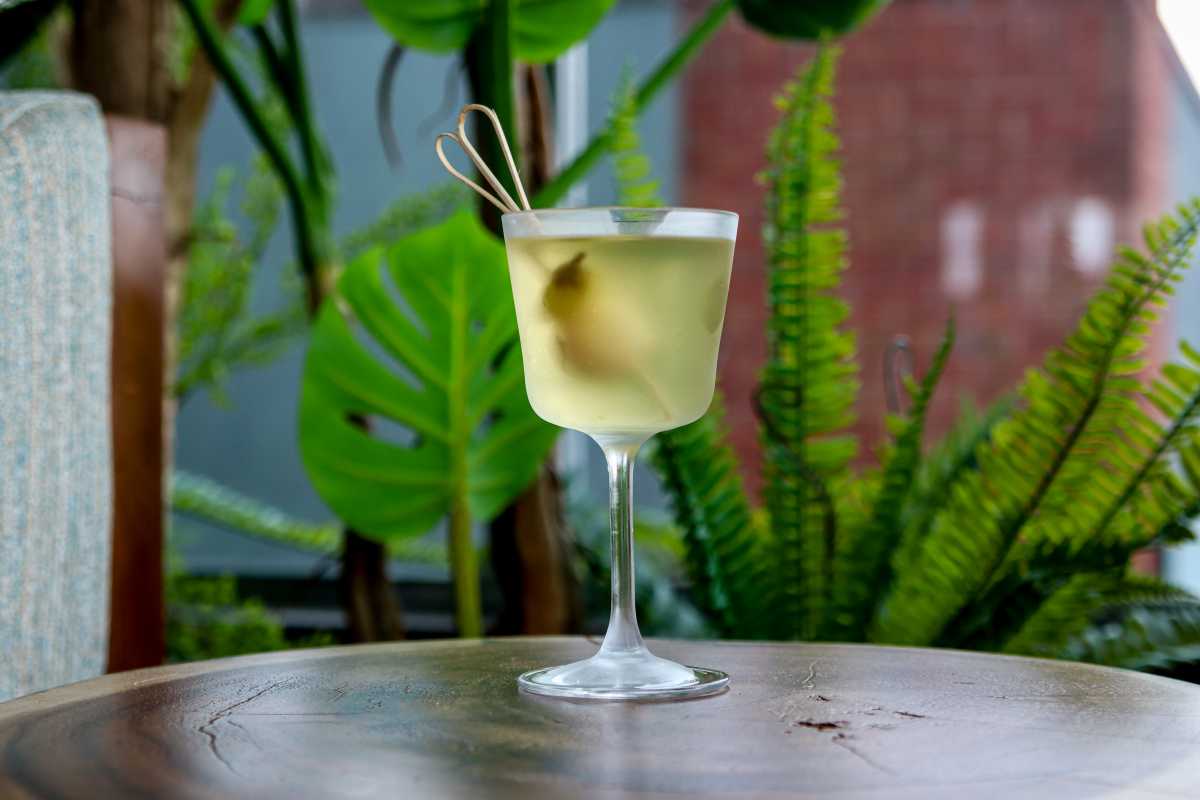 The Dirty Pepper cocktail, a green drink, at Meili Willamsburg.