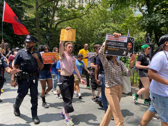 Supporters calling for justice for Allan Feliz marched around City Hall on Friday, flanked by NYPD officers.