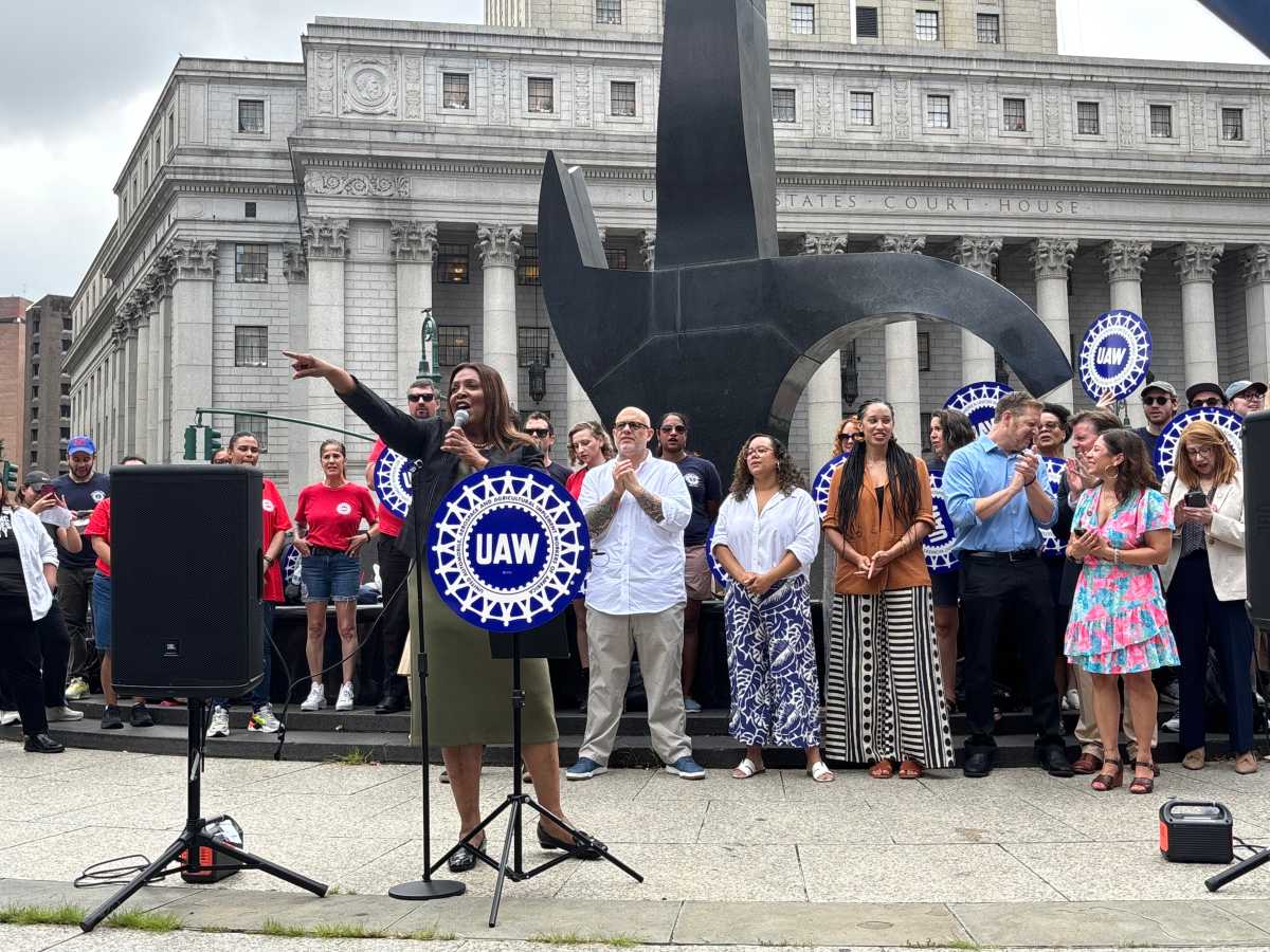 Making their case: NYC public interest attorneys rally for higher pay as hundreds go on strike 3 Letitia James speaks to a crowd