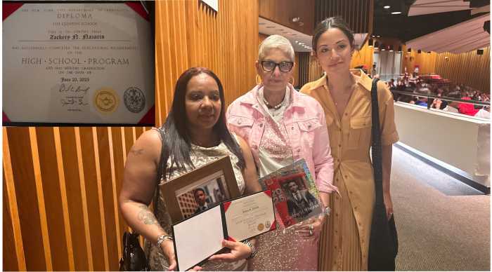 Her 15-year-old son died subway surfing. Now this Alphabet City mother is taking TikTok and Instagram to court 3 Norma Nazario accepts a posthumous high school diploma on behalf of her late son, Zackery, during a graduation ceremony at The Clinton School. She is pictured with Ida Cesarano of The Clinton School, and New York City Councilwoman Carlina Rivera.