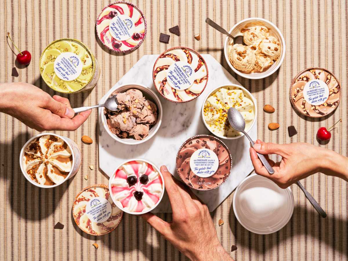 boxes and dishes of ice cream gelato from Sammontana in Italy 