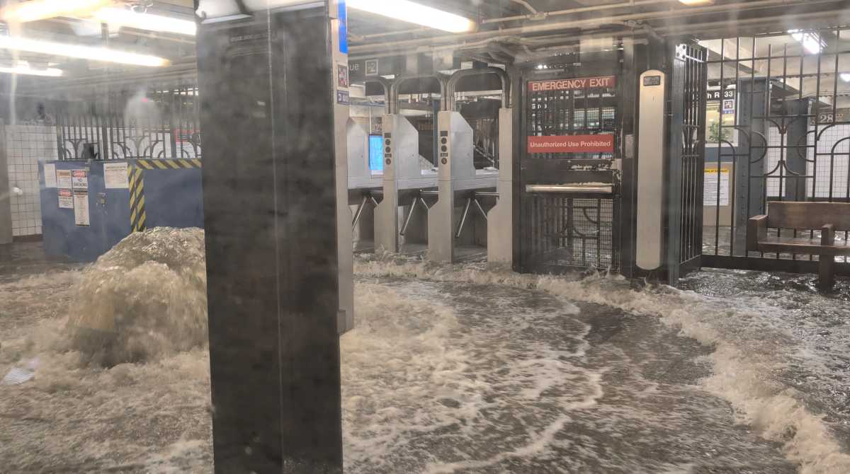 NYC subways recovering after torrential thunderstorms spark massive floods 2 A view shows a flooded subway station in New York