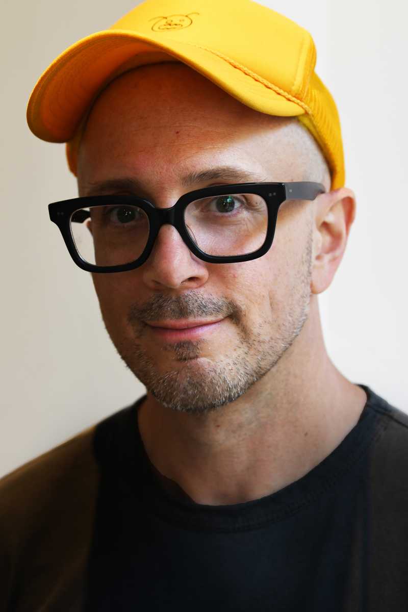 Man in yellow hat and sunglasses, Steve Burns