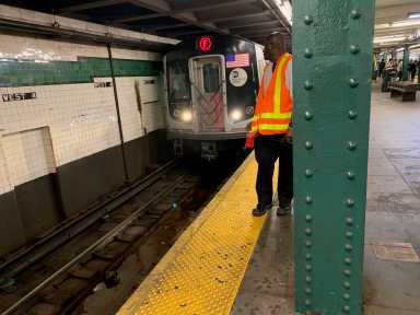 a train pulling into a station