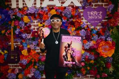 Spike Lee on the red carpet at the IMAX screening of the remastered "Sign O'The Times" featuring Prince.