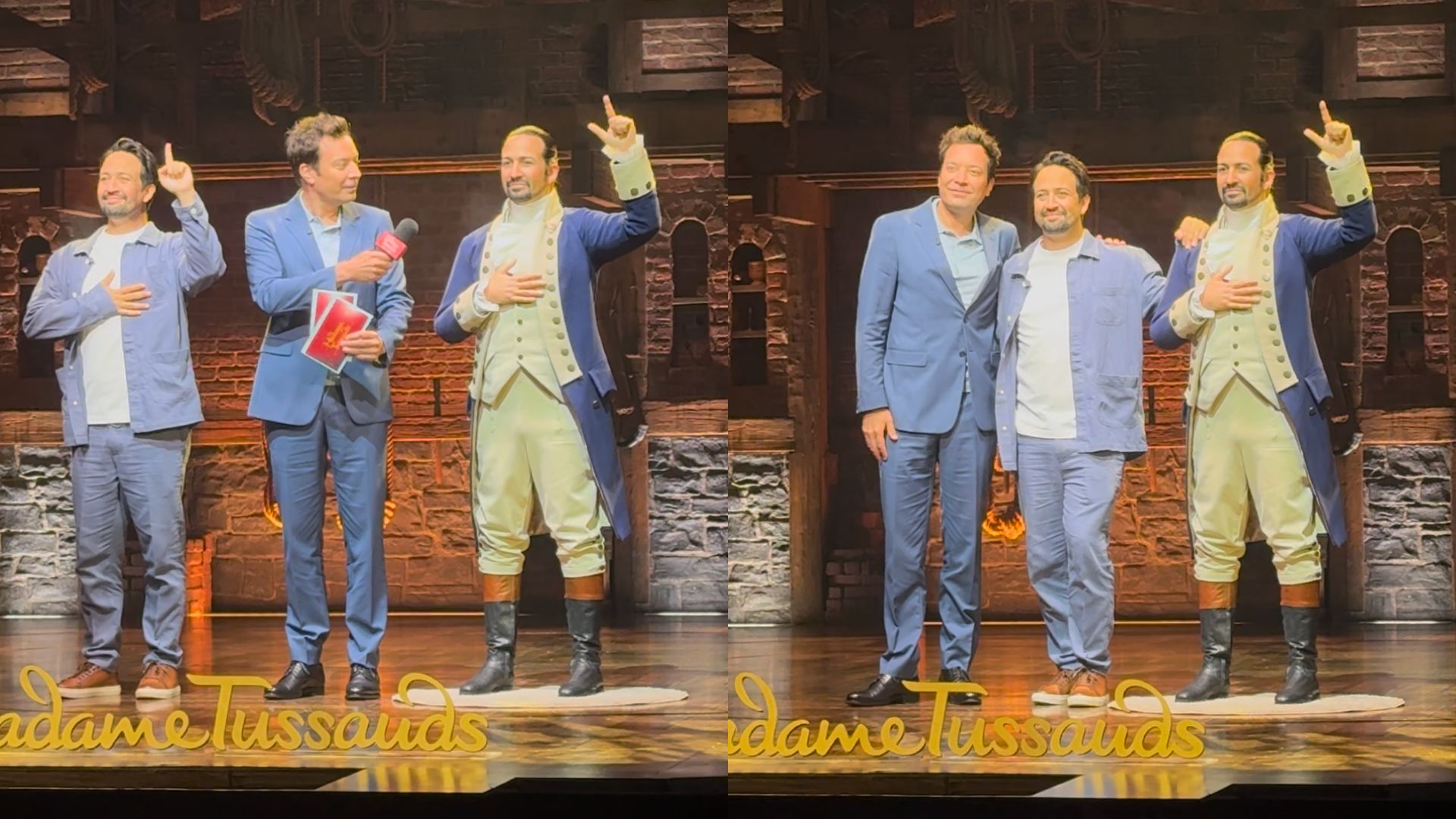 Lin-Manuel Miranda gets wax figure at Madame Tussauds New York as 'Hamilton' celebrates ten years on Broadway 3 Jimmy Fallon, Lin-Manuel Miranda and the wax figure.