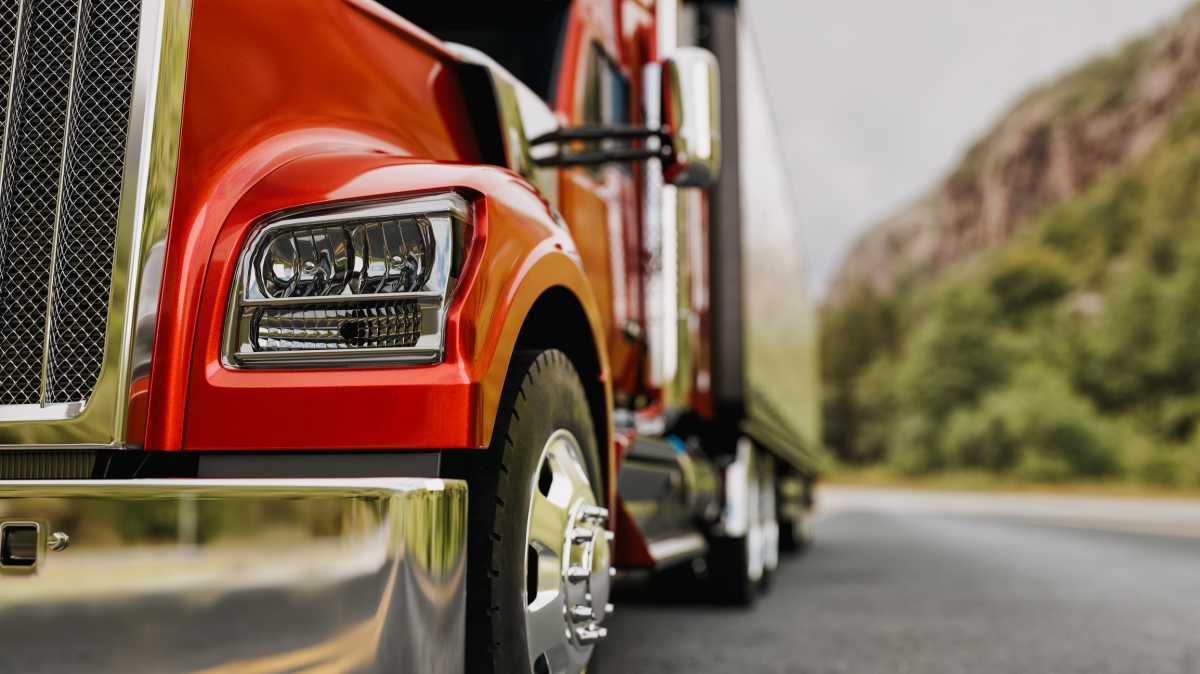 The truck runs on the highway with speed. 3d rendering and illustration. Citizen Air Complaint Program
